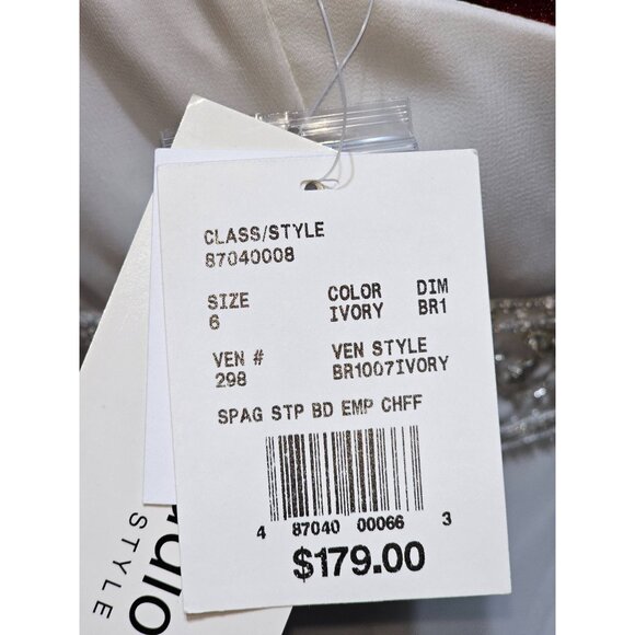 DB Studio Women's Ivory Spaghetti Strap Empire Waist Chiffon Gown Sz 6 2224 - Picture 8 of 16